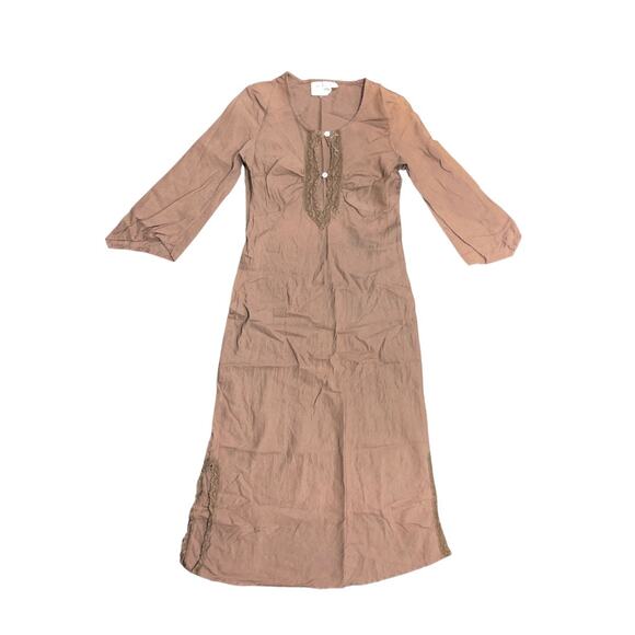 Heidi Klein Designer 100% Linen Brown Maxi Side Slit Dress Size 2 - Picture 1 of 6